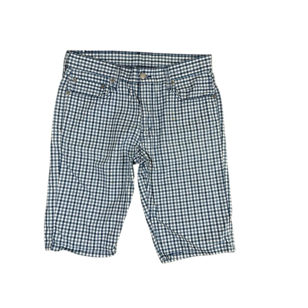 Levi Strauss Blue White Gingham Check Denim Shorts Mens 33 Waist
